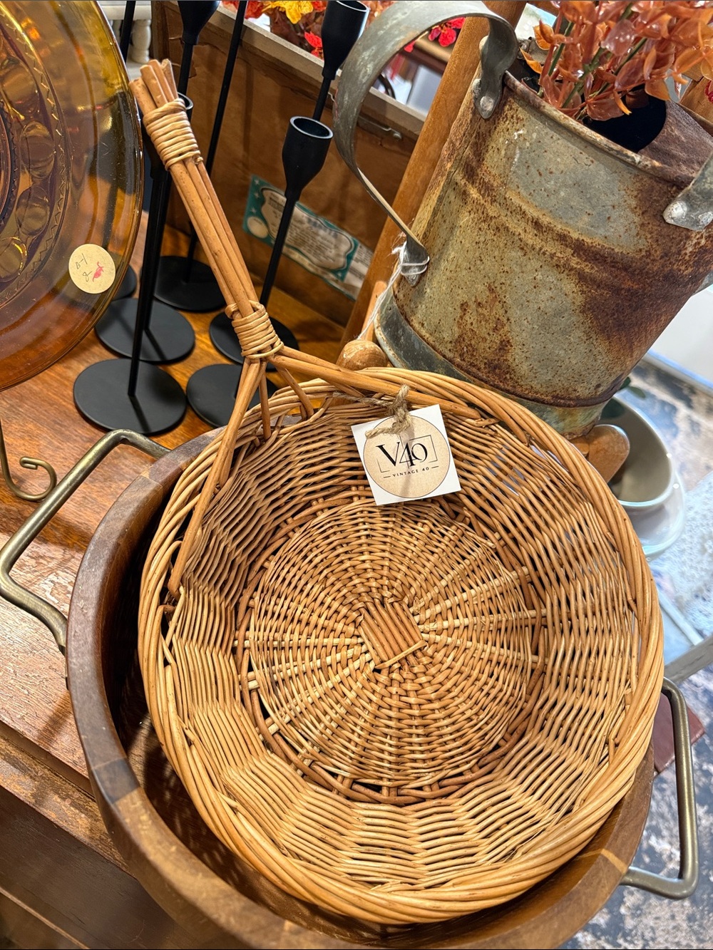 Natural Wicker Handled Basket - Rustic Tan Home Accent